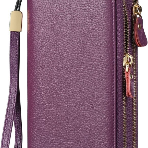 Leather Women Wallet RFID Blocking Zipper Around Phone Holder Clutch - Picture 1 of 6